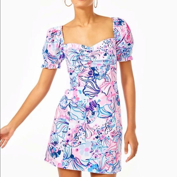 Lilly Pulitzer 🌺 Pink and Blue Puff Sleeve Mini Dress - Picture 1 of 5